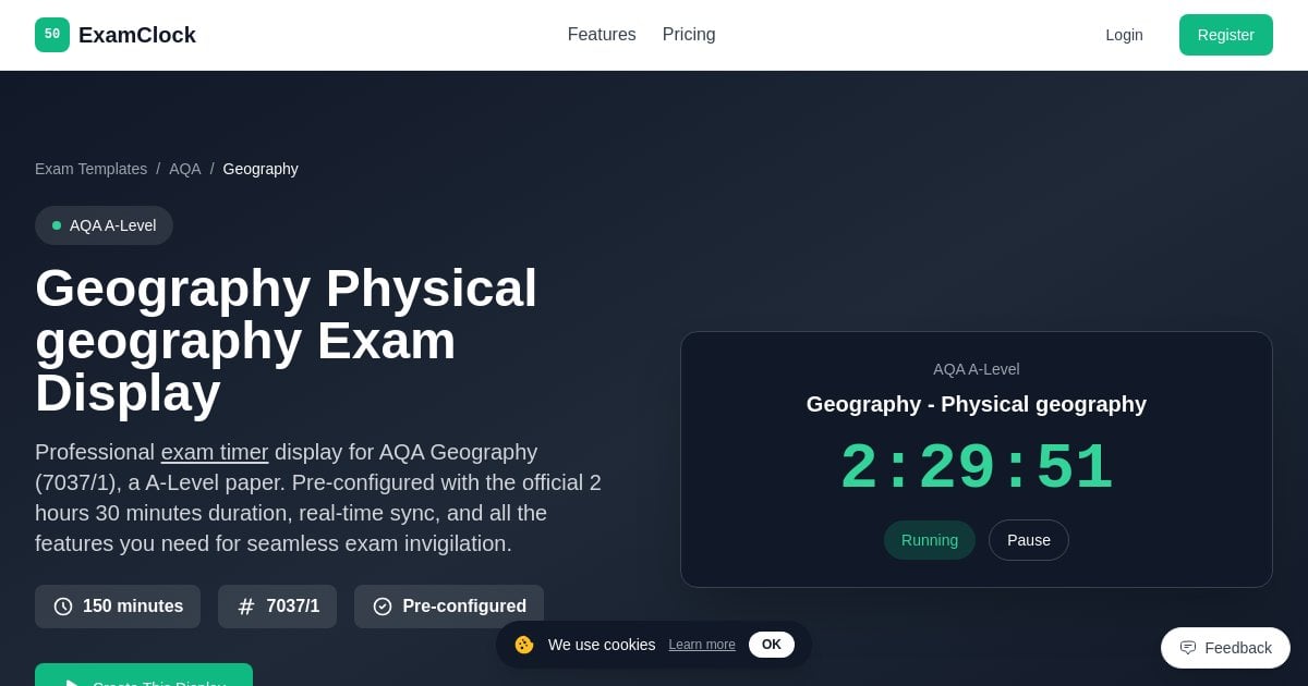 Geography Physical geography Exam Timer | AQA Display - ExamClock