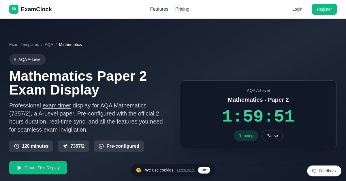 Mathematics Paper 2 Exam Timer | AQA Display - ExamClock
