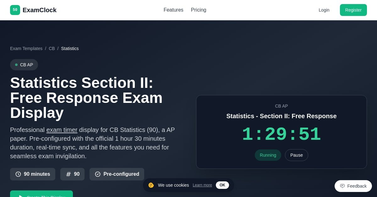 Statistics Section II: Free Response Exam Timer | CB Display - ExamClock