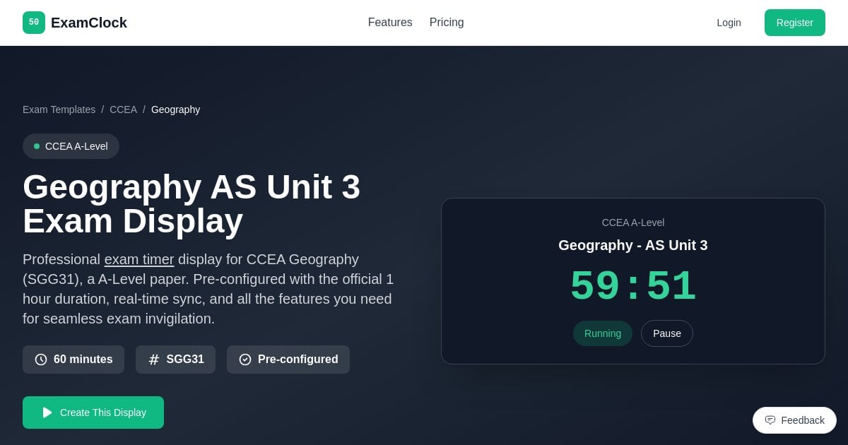 Geography AS Unit 3 Exam Timer | CCEA Display - ExamClock