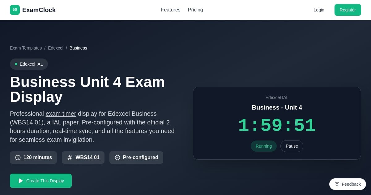 Business Unit 4 Exam Timer | Edexcel Display - ExamClock