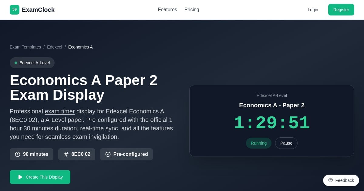 Economics A Paper 2 Exam Timer | Edexcel Display - ExamClock