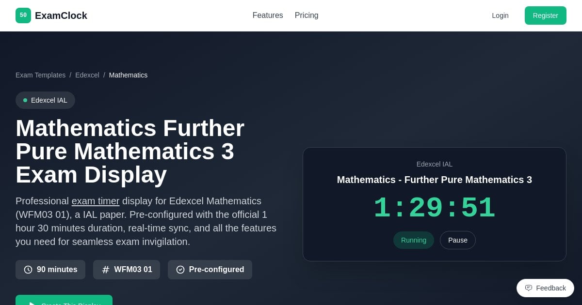 Mathematics Further Pure Mathematics 3 Exam Timer | Edexcel Display ...