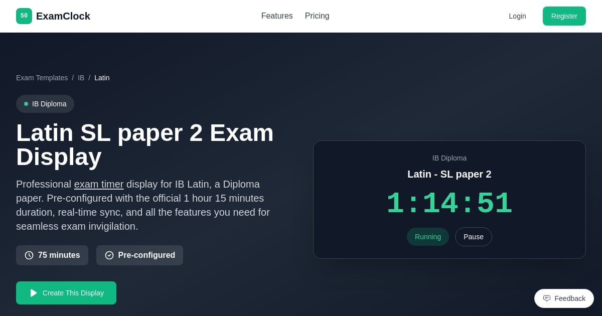 Latin SL paper 2 Exam Timer | IB Display - ExamClock