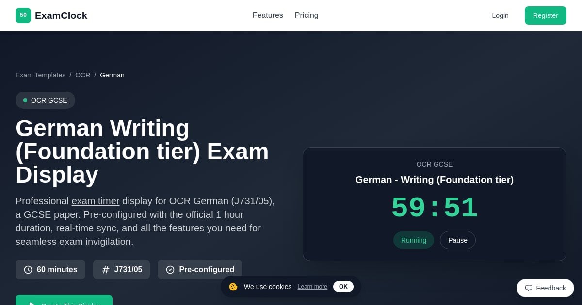 German Writing (Foundation tier) Exam Timer | OCR Display - ExamClock