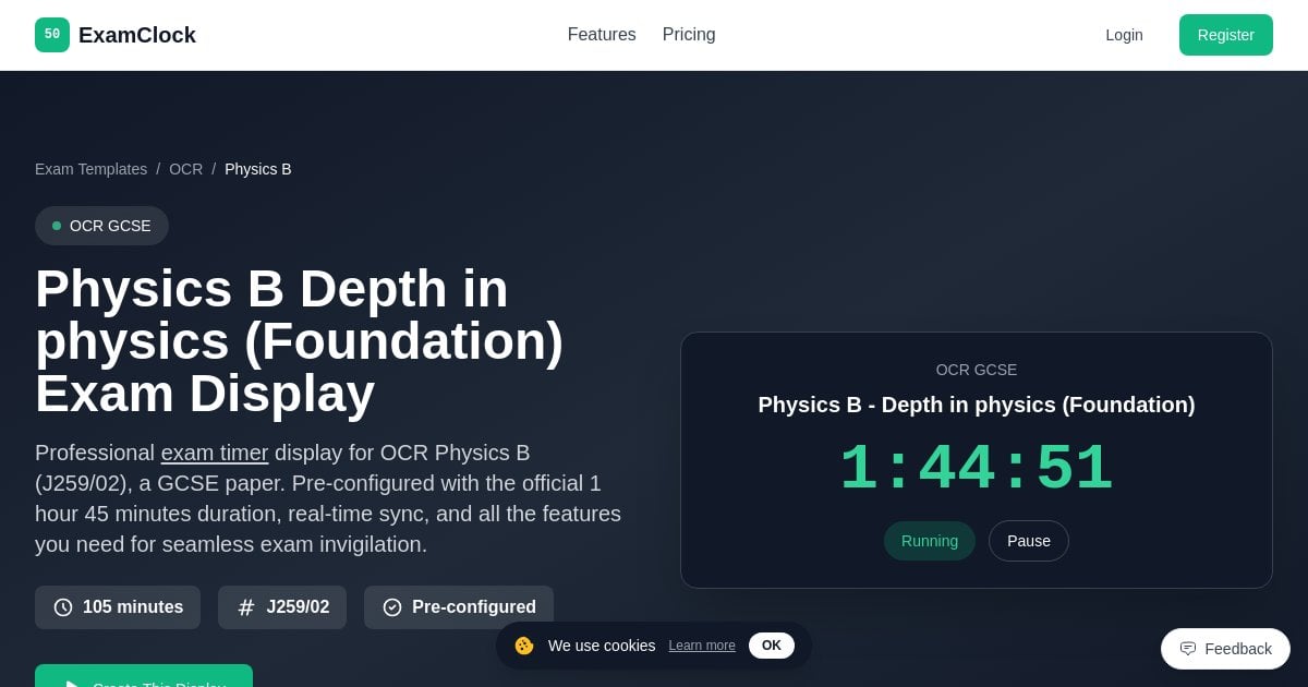 Physics B Depth in physics (Foundation) Exam Timer | OCR Display ...
