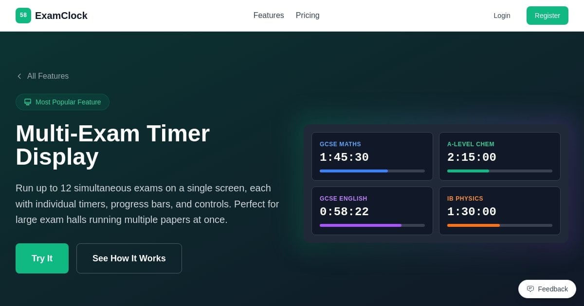 Multi-Exam Timer Display - ExamClock Features