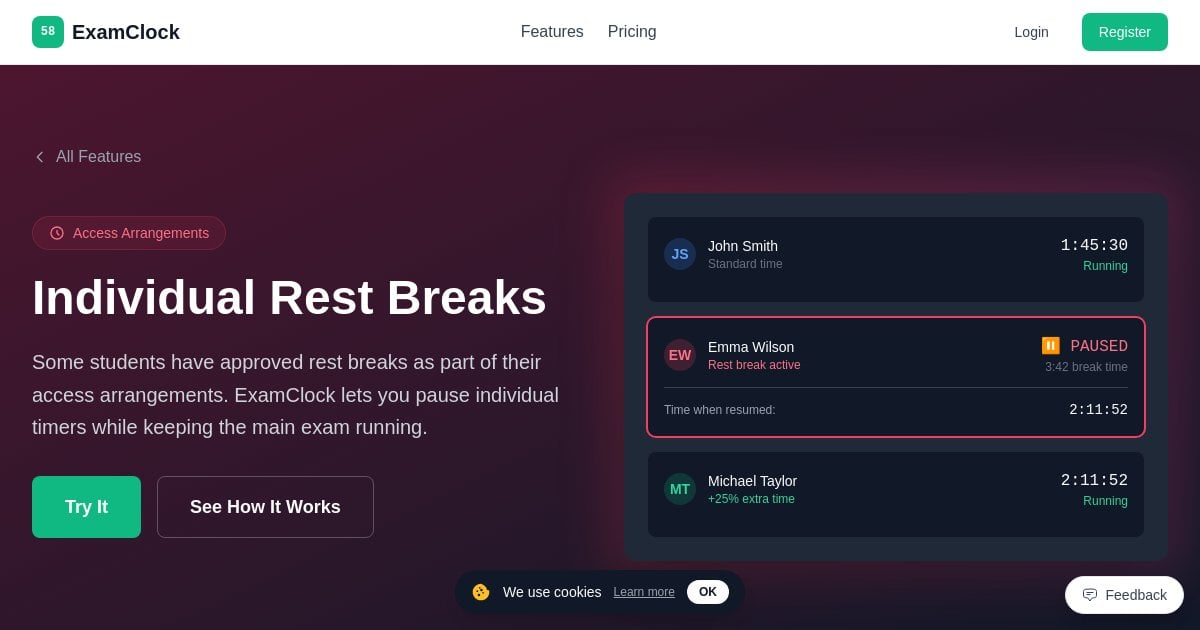 Individual Rest Breaks - ExamClock Features
