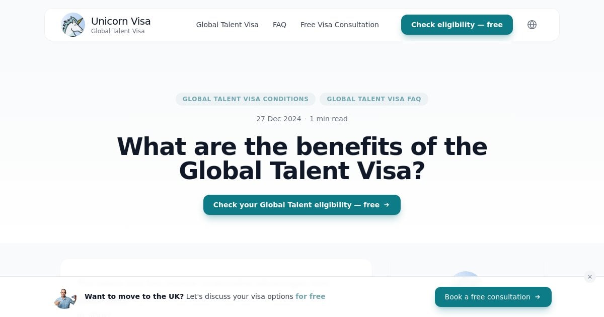 What are the benefits of the Global Talent Visa? - Unicorn Visa